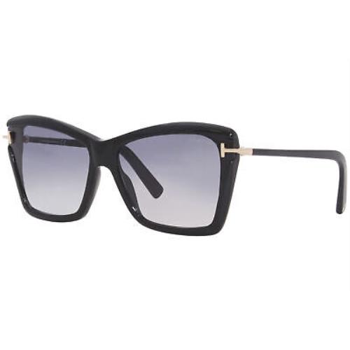 Tom Ford Leah TF849 01B Sunglasses Women`s Black/grey Gradient Cat Eye 64mm - Black Frame, Gray Lens