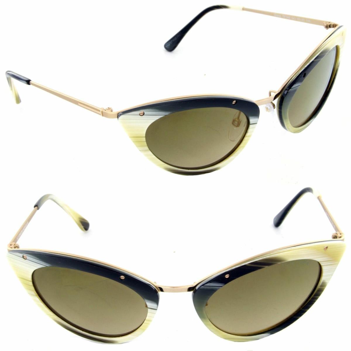 Tom Ford Grace TF349 64J Gold Horn Cateye Sunglass w Gold Mirror Lens Made Italy