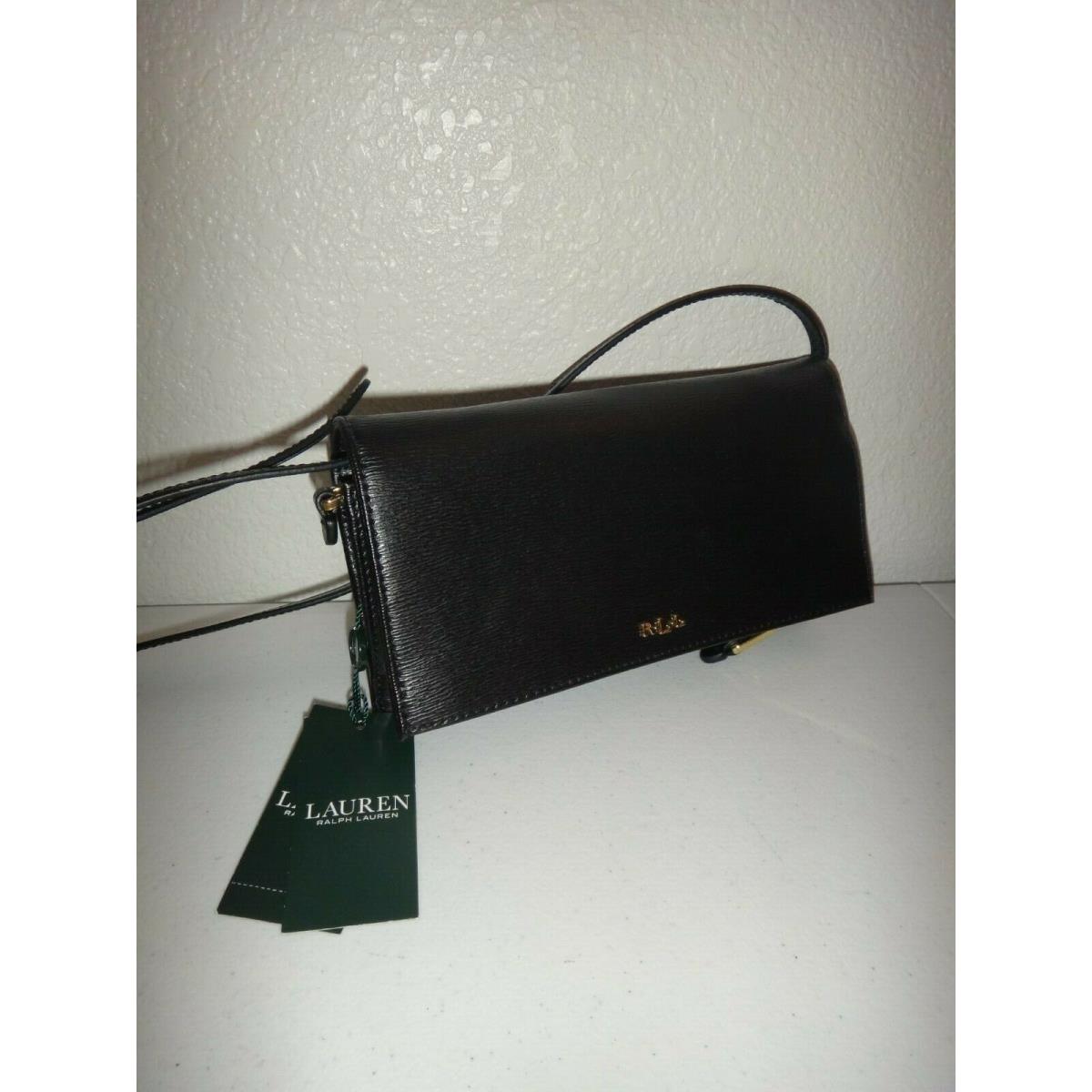 Ralph Lauren Lowell Women`s Flap Crossbody Organised Bag Messenger Black Leather