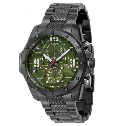 Invicta Coalition Forces Men`s 42mm Mid Size Gunmetal Chronograph Watch 39362 - Dial: Green, Band: Gray, Bezel: Gray