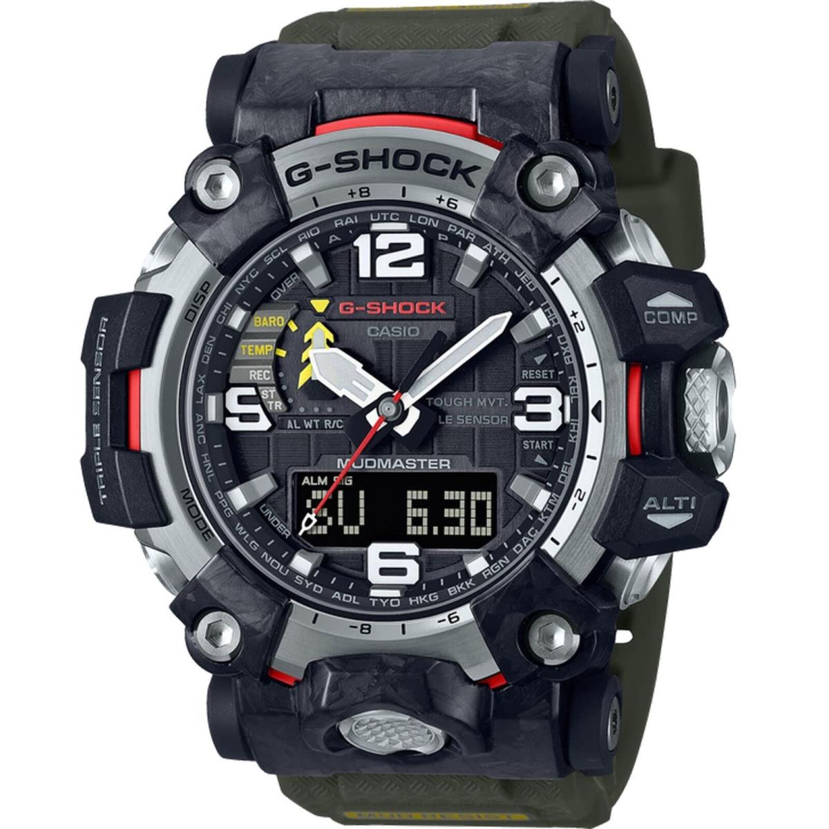 G-shock Men Thinner Carbon Mudmaster Watch Solar Green - Black/Silver/Green, Dial: Black, Band: Green