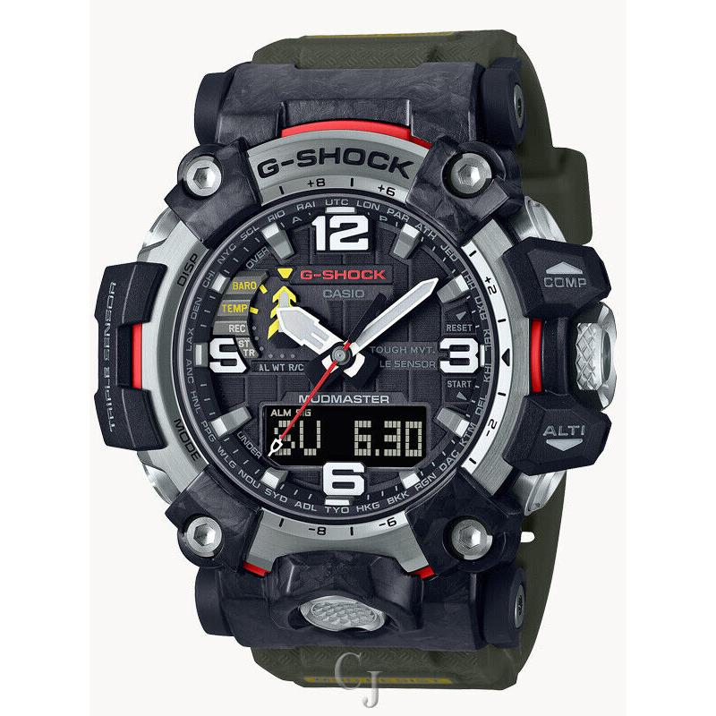 G-shock Solar Master OF G-land Mudmaster Triple Sensor GWG2000-1A3 - Dial: Black, Band: Green, Bezel: Black, Gray, Red