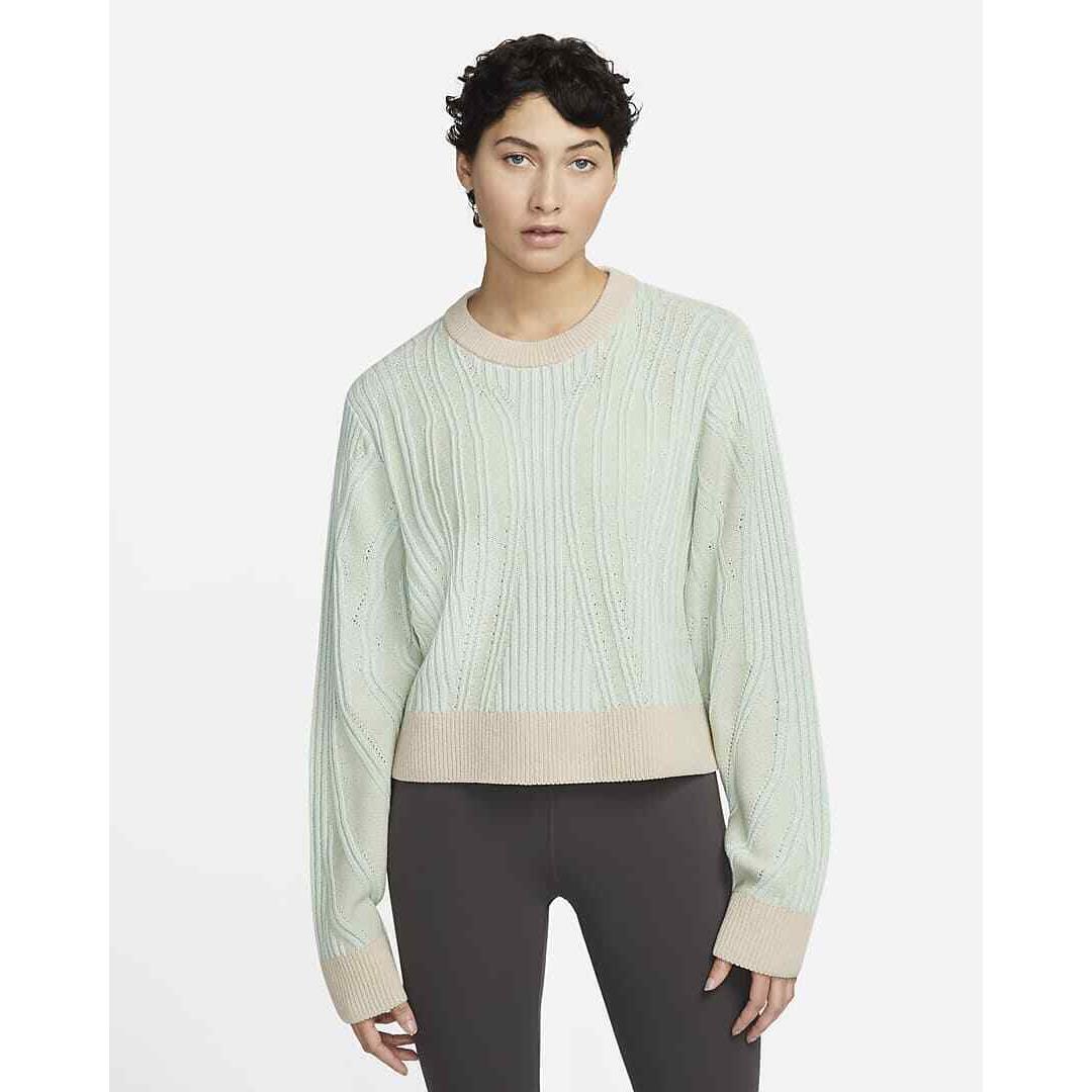 Nike Yoga Women`s Wool Blend Cover-up Pullover Sweatshirt S Beige Green Foam