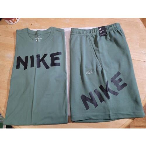 Nike Black Logo Green Shirt Shorts Set - Men`s Size 2XL