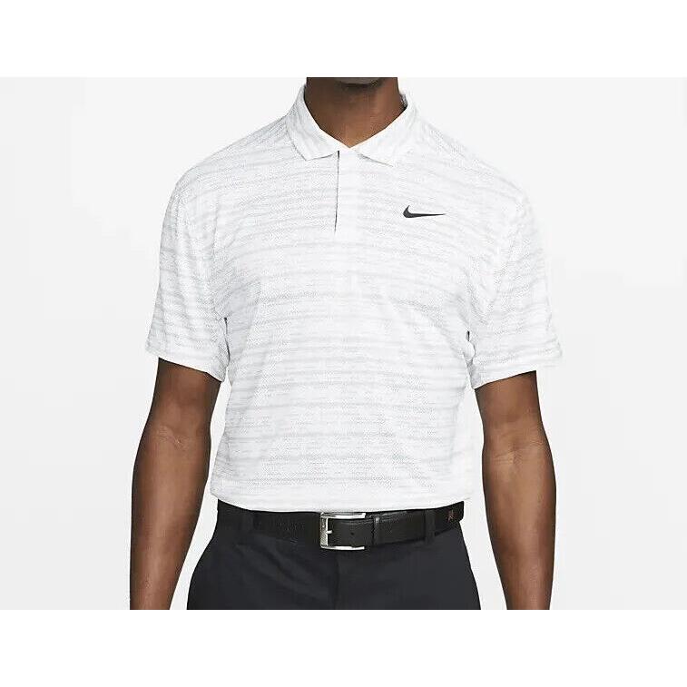 Nike Dri-fit Adv Tiger Woods Striped Golf Polo - DH0789 100 - White - Size: XL