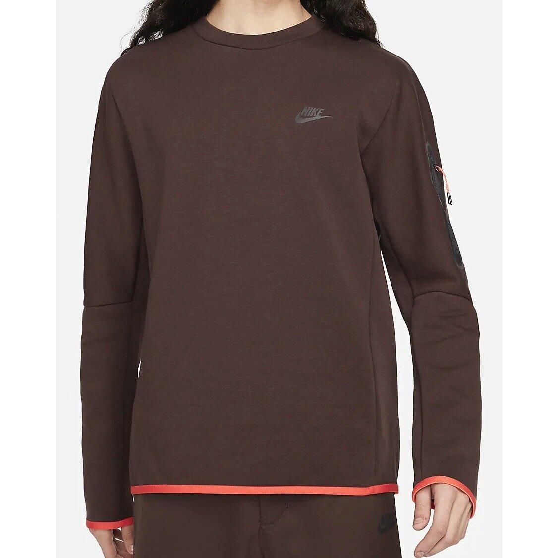 Nike Tech Fleece Crew Sweatshirt CU4505-203 Brown Basalt/orange Men`s Large L