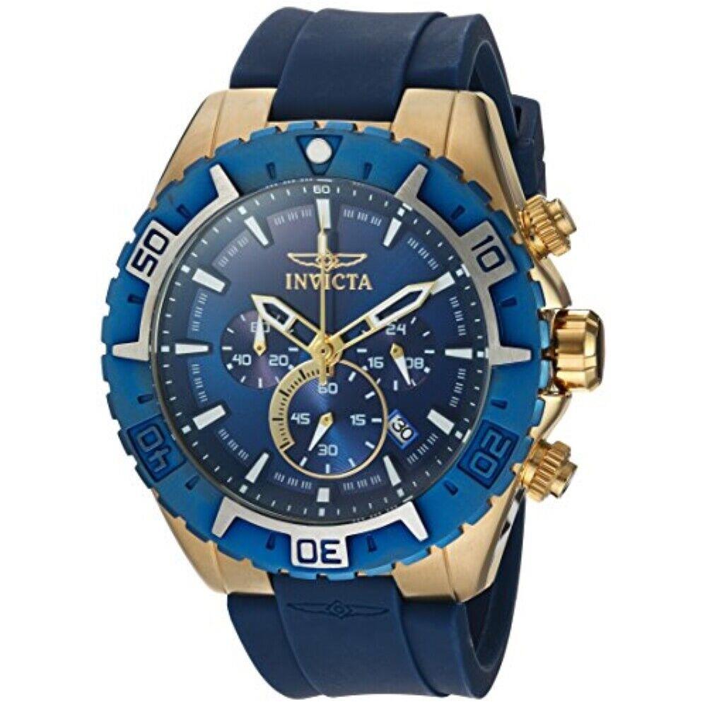 Invicta Men`s Aviator Blue Silicone Band Steel Case Quartz Analog Watch 22525 - Gold, Dial: Blue, Band: Blue