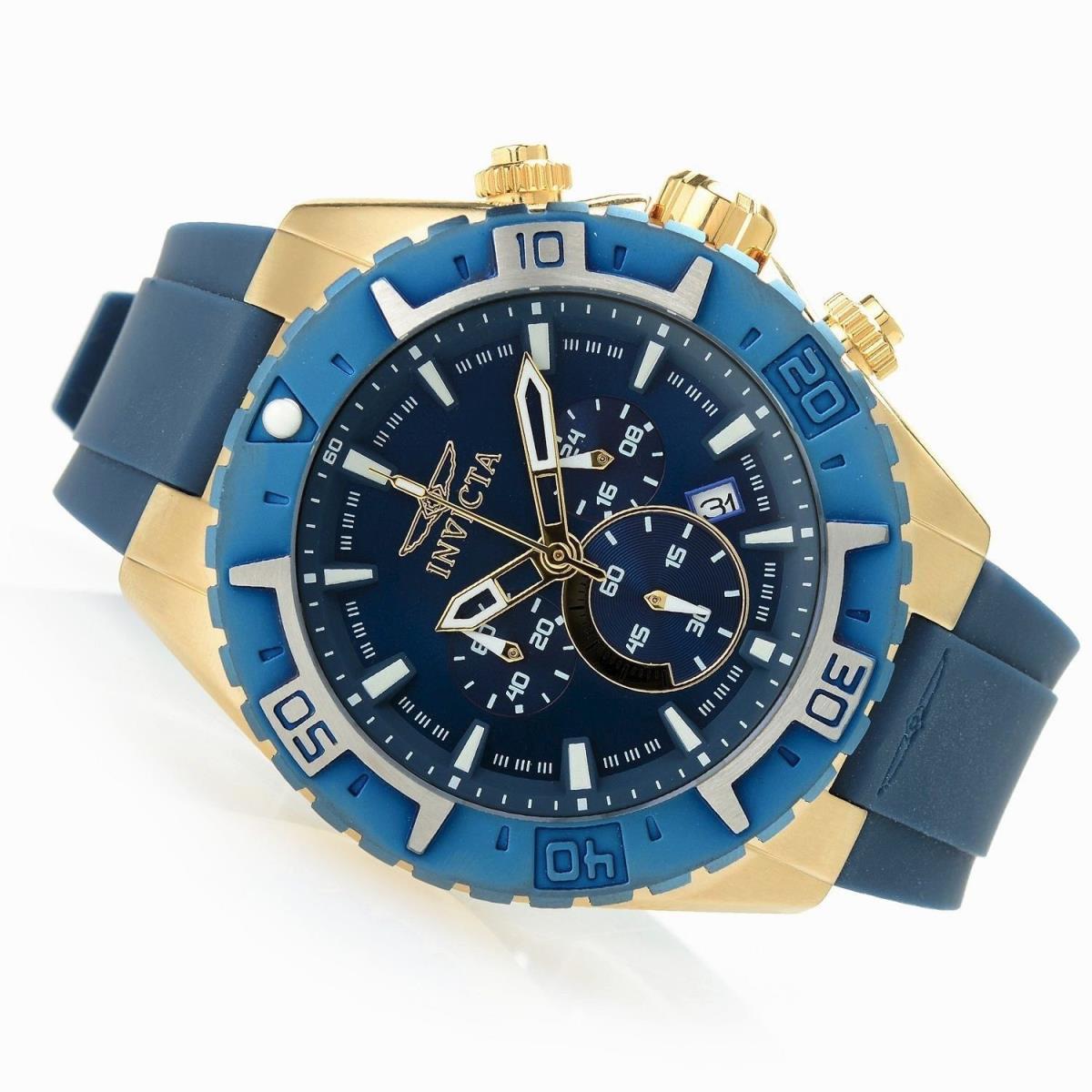 Invicta Men`s Aviator Blue Silicone Band Steel Case Quartz Analog Watch 22525 - Gold, Dial: Blue, Band: Blue