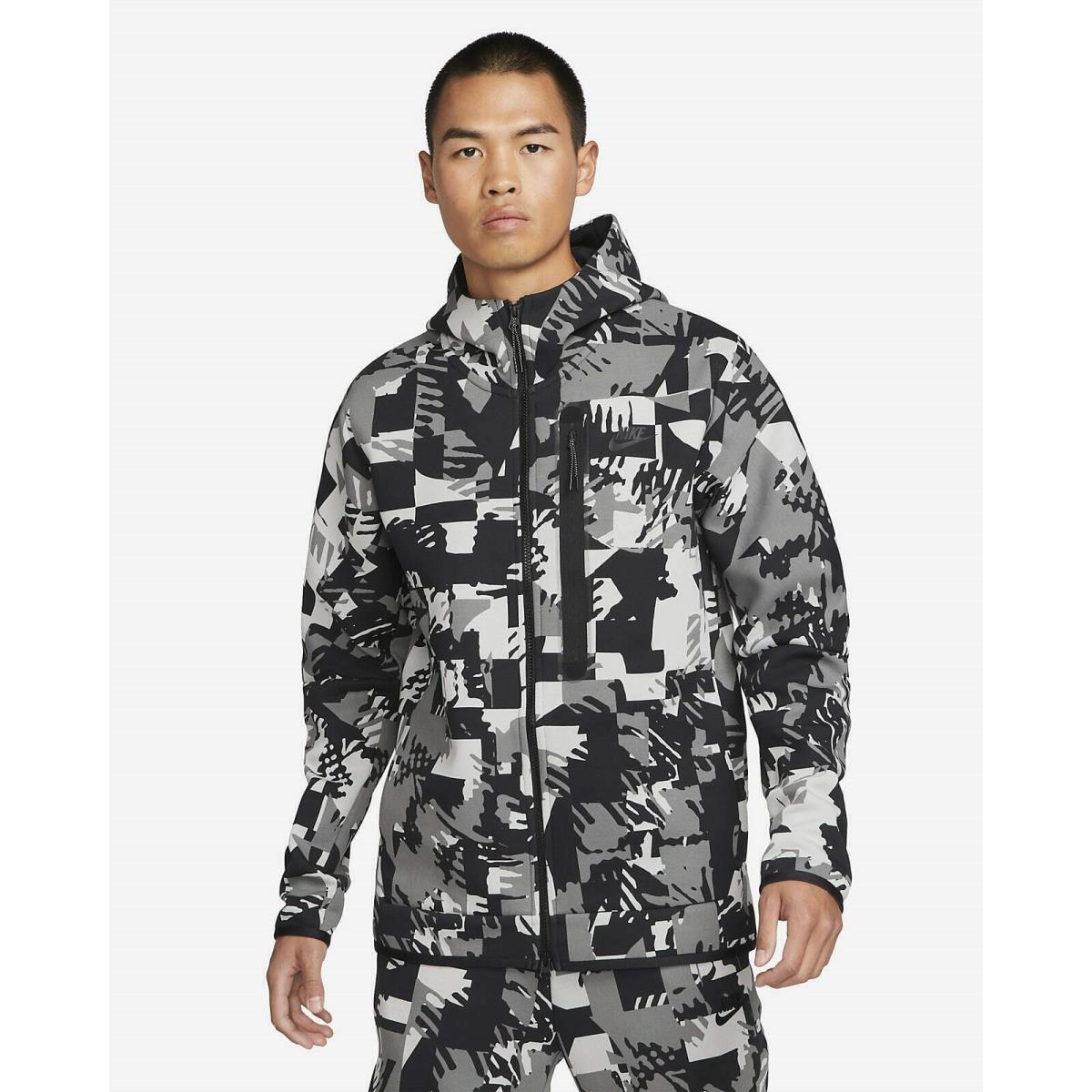 Nike Tech Fleece Men Full Zip Hoodie Jacket Digi Snow Camo Black Sz L DM6456-077