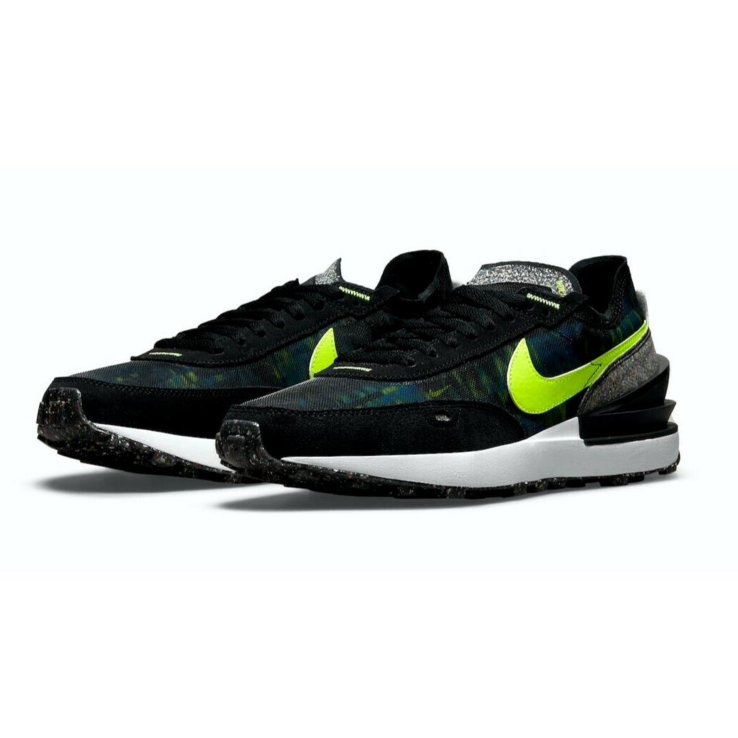 Nike Waffle One Mens Size 9 Sneaker Shoes DM9100 001 Black White Neon