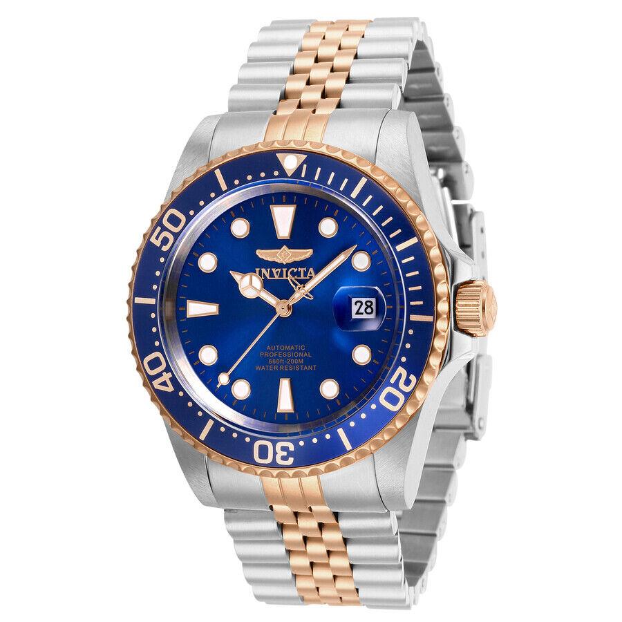 Invicta Pro Diver Automatic Dark Blue Dial Men`s Watch 30098 - Dial: Dark Blue, Band: Two-tone (Silver-tone and Rose Gold-tone), Bezel: Silver-tone