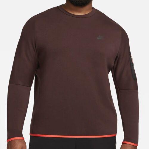 Nike Tech Fleece Crew Sweatshirt CU4505-203 Brown Basalt/orange Men`s 2XL Xxl