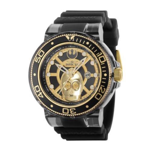 Invicta Star Wars C-3PO Limited Transparent 51.5mm Chronograph Mens Watch - Gold Dial, Black Band, Gold Bezel