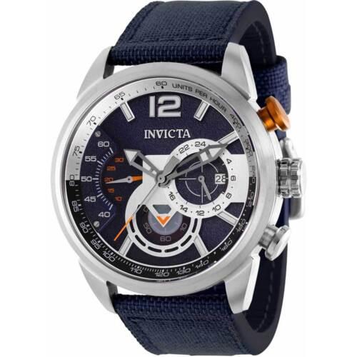 Invicta Men`s Watch Aviator Chronograph Blue and Silver Dial Nylon Strap 39655 - Dial: Blue, Silver, Band: Blue