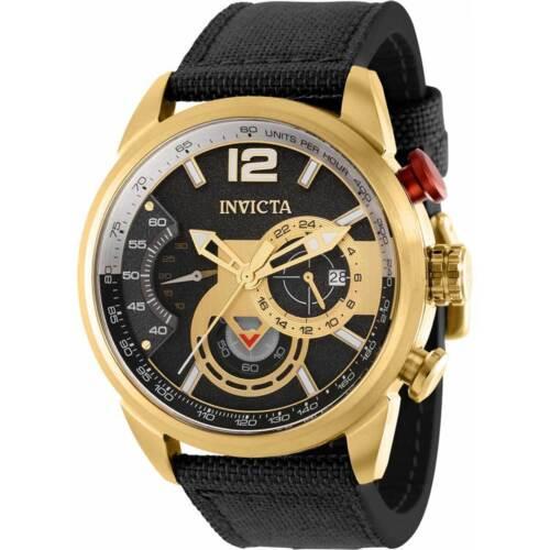 Invicta Men`s Watch Aviator Chronograph Black and Gold Dial Nylon Strap 39656 - Black, Gold Dial, Black Band