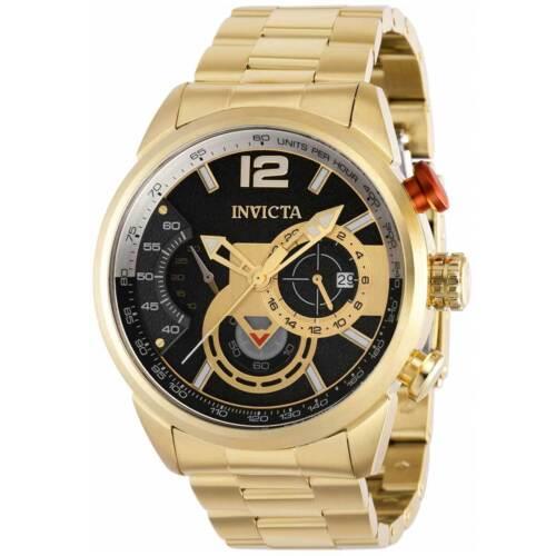 Invicta Men`s Watch Aviator Chronograph Black and Gold Dial Steel Bracelet 39661 - Black, Gold Dial, Yellow Band