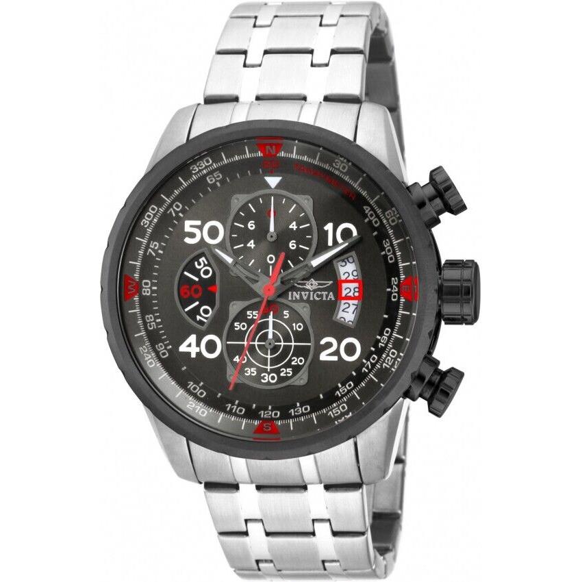 Invicta Men`s 48mm Aviator Chronograph Black Dial Stainless Steel Bracelet Watch