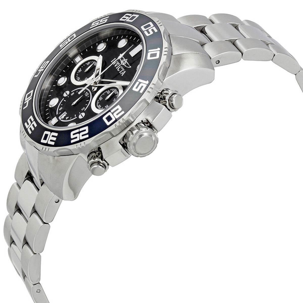 Invicta Men`s Watch Pro Diver Scuba Quartz Chronograph Black Dial Bracelet 22226