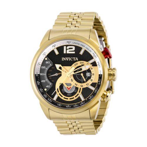 Invicta Men`s Watch Aviator Chronograph Black Dial Yellow Gold Case 39666 - Dial: Black, Band: Yellow