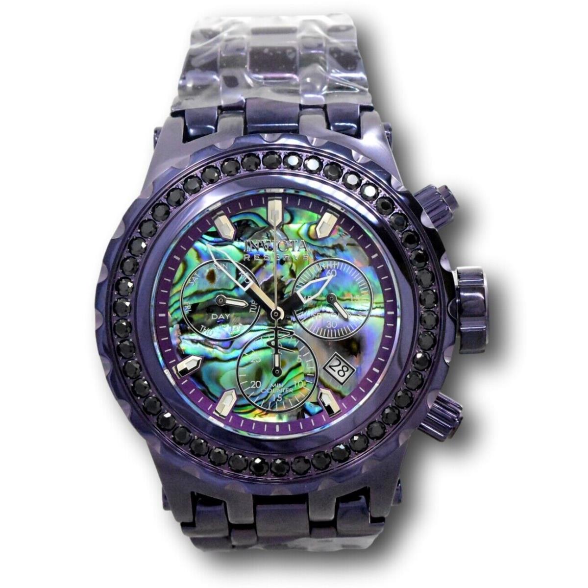 Invicta Reserve Subaqua Men`s 52mm Swiss Chrono 4 Ctw Spinel Abalone Watch 39483 - Dial: Blue, Green, Multicolor, Silver, Band: Purple, Bezel: Black, Purple