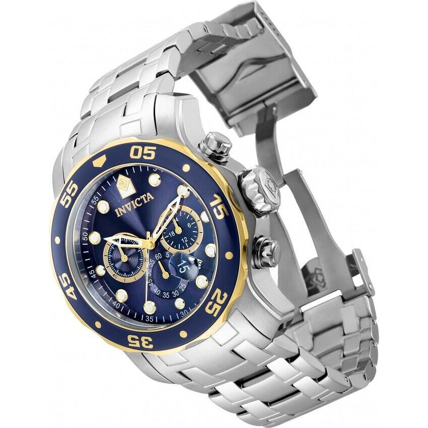 Invicta Men Pro Diver Chronograph 48mm Blue Dial Stainless Steel Bracelet Watch - Dial: Navy Blue, Band: Silver, Bezel: Blue, Gold, Silver