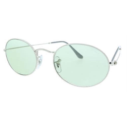 Ray-ban 0RB3547 003/T1 Silver Oval Sunglasses - Silver, Frame: Silver, Lens: Evolve photo green to blue