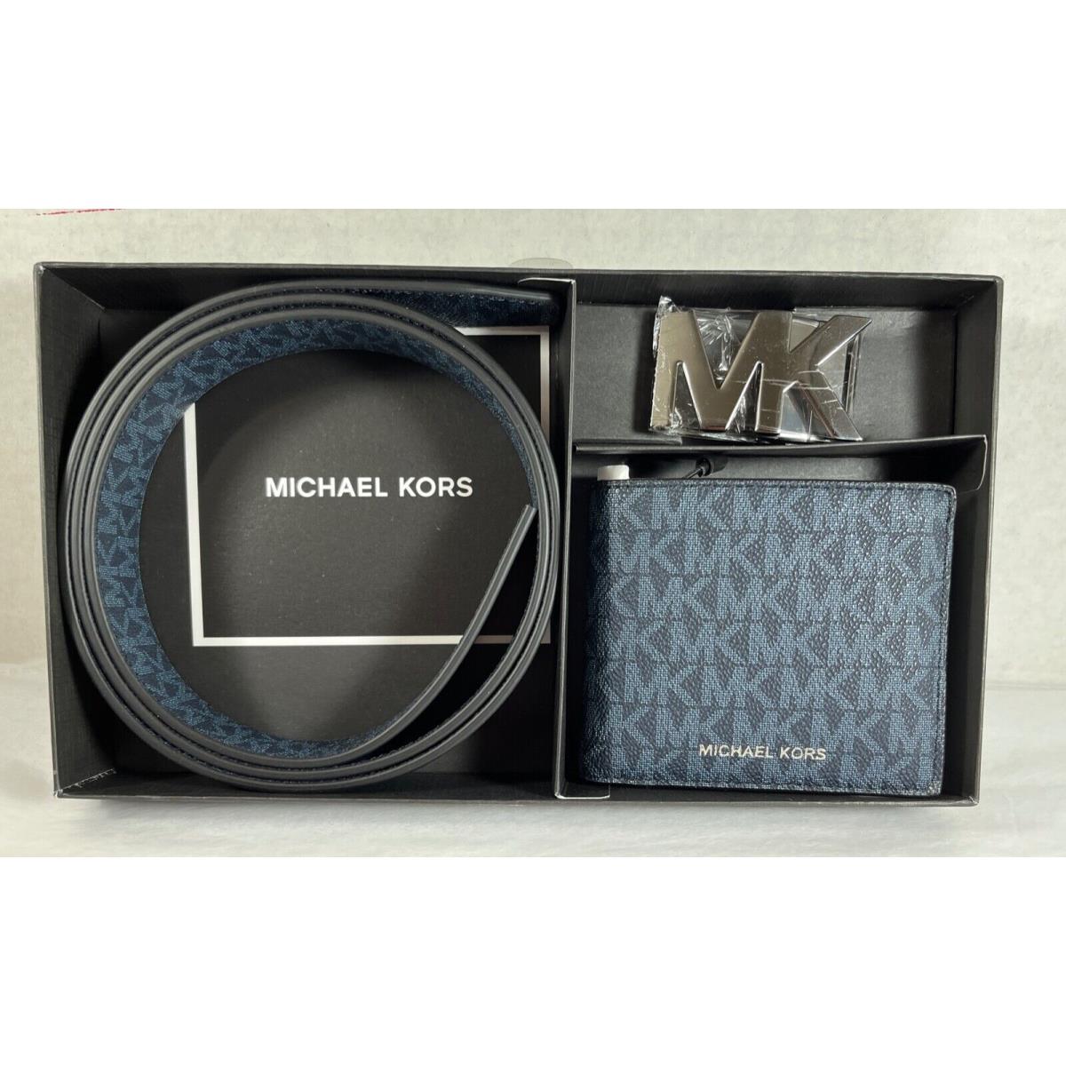 Michael Kors Men`s Wallet Belt Reversible MK Signature 3 IN 1 Gift Set