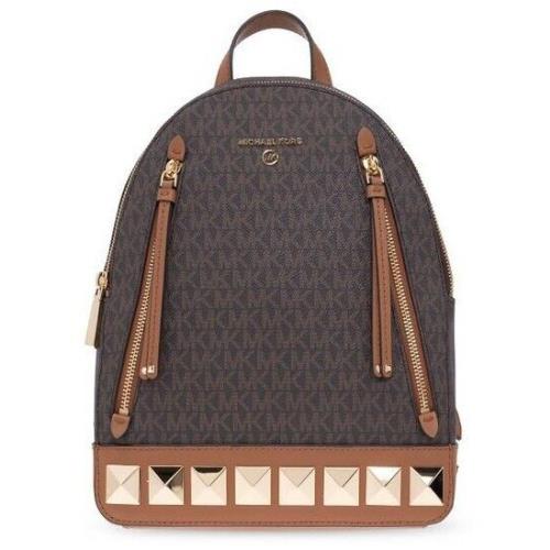 Michael Kors Brooklyn Backpack Brown Logo Pyramid Stud Travel School Bag