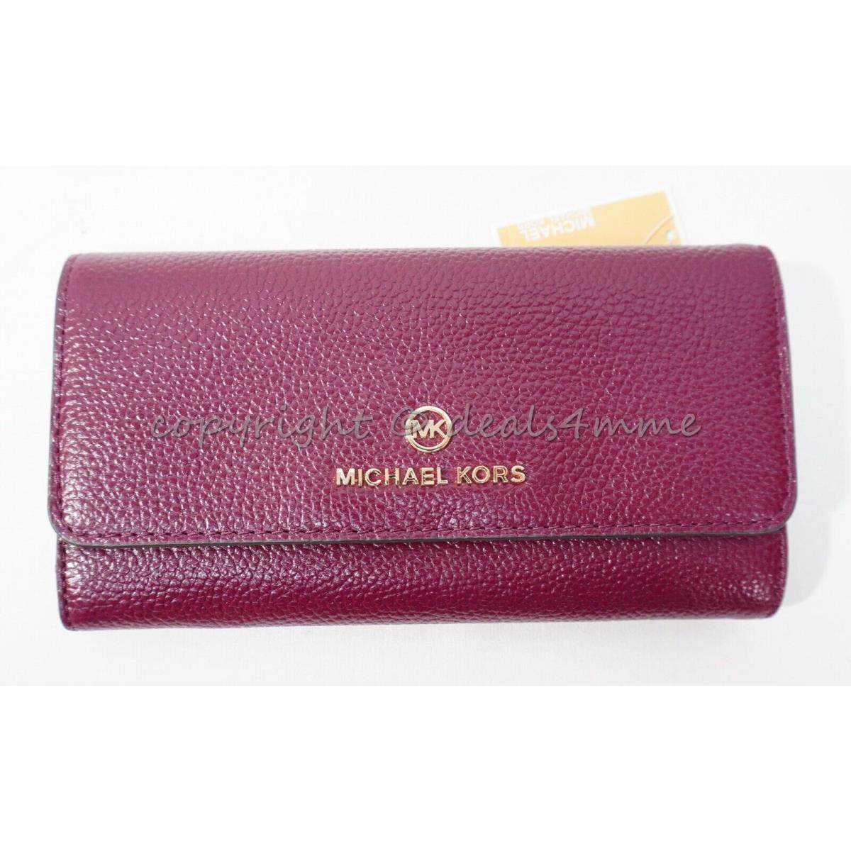 Michael Kors 32F1GT9E3L North South Leather Jet Set Charm Wallet in Dark Berry