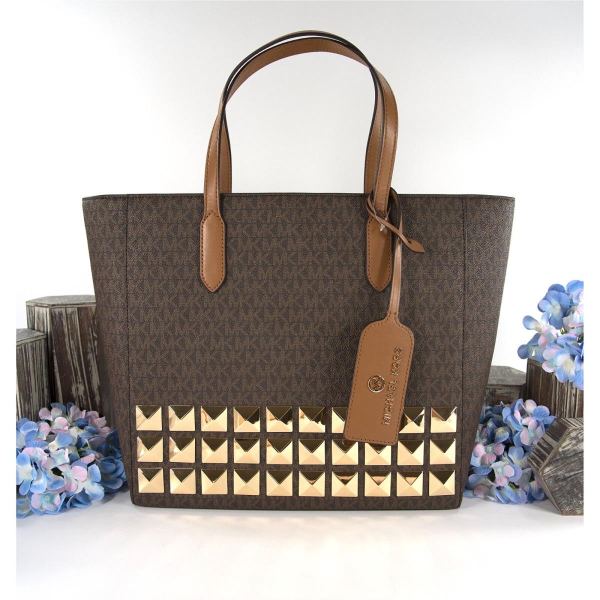 Michael Kors Brown Monogram Acorn Leather Sinclair Large Studded Tote Bag