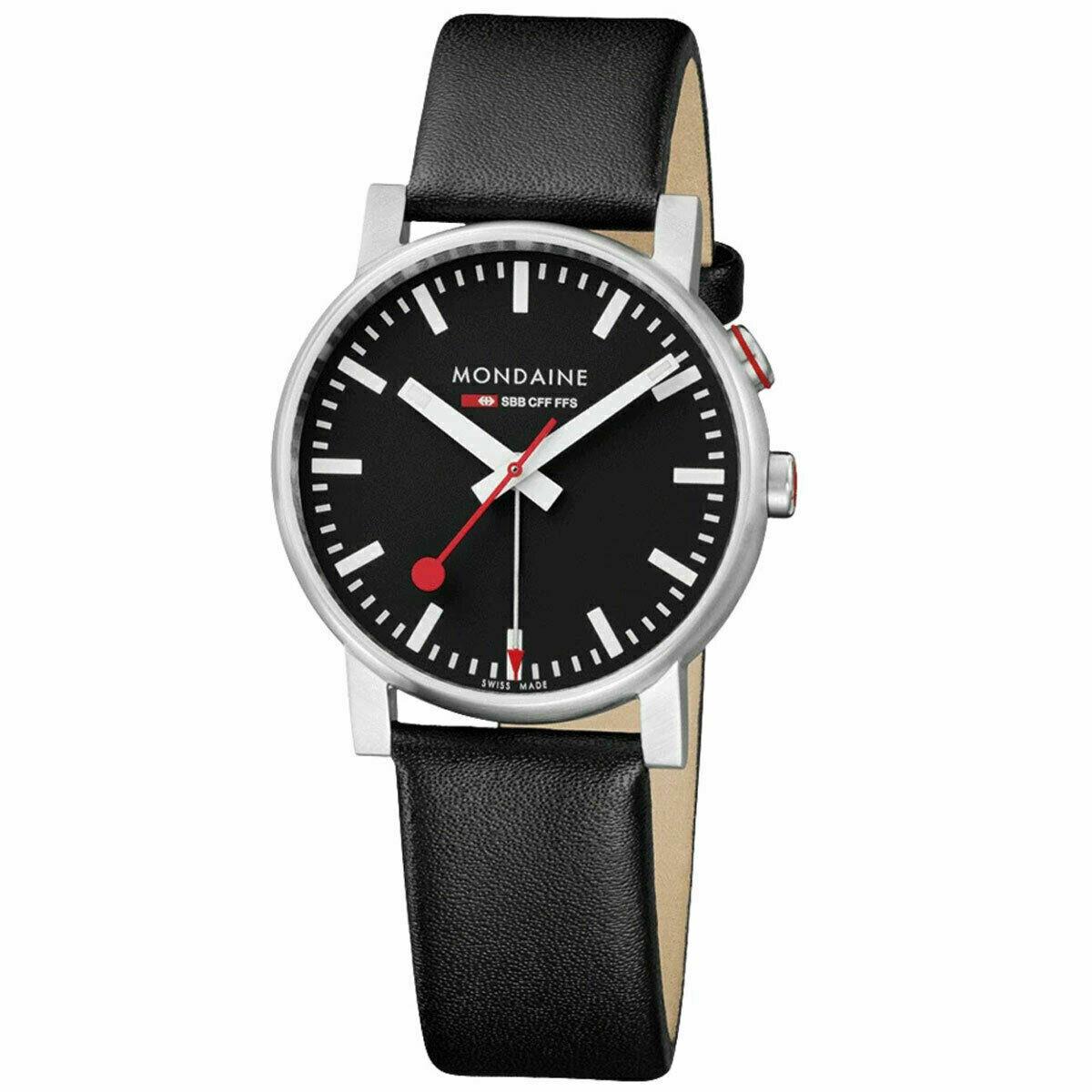 Mondaine EVO2 Men`s Watch Alarm Black Dial Leather Strap A468.30352.14SBB New//