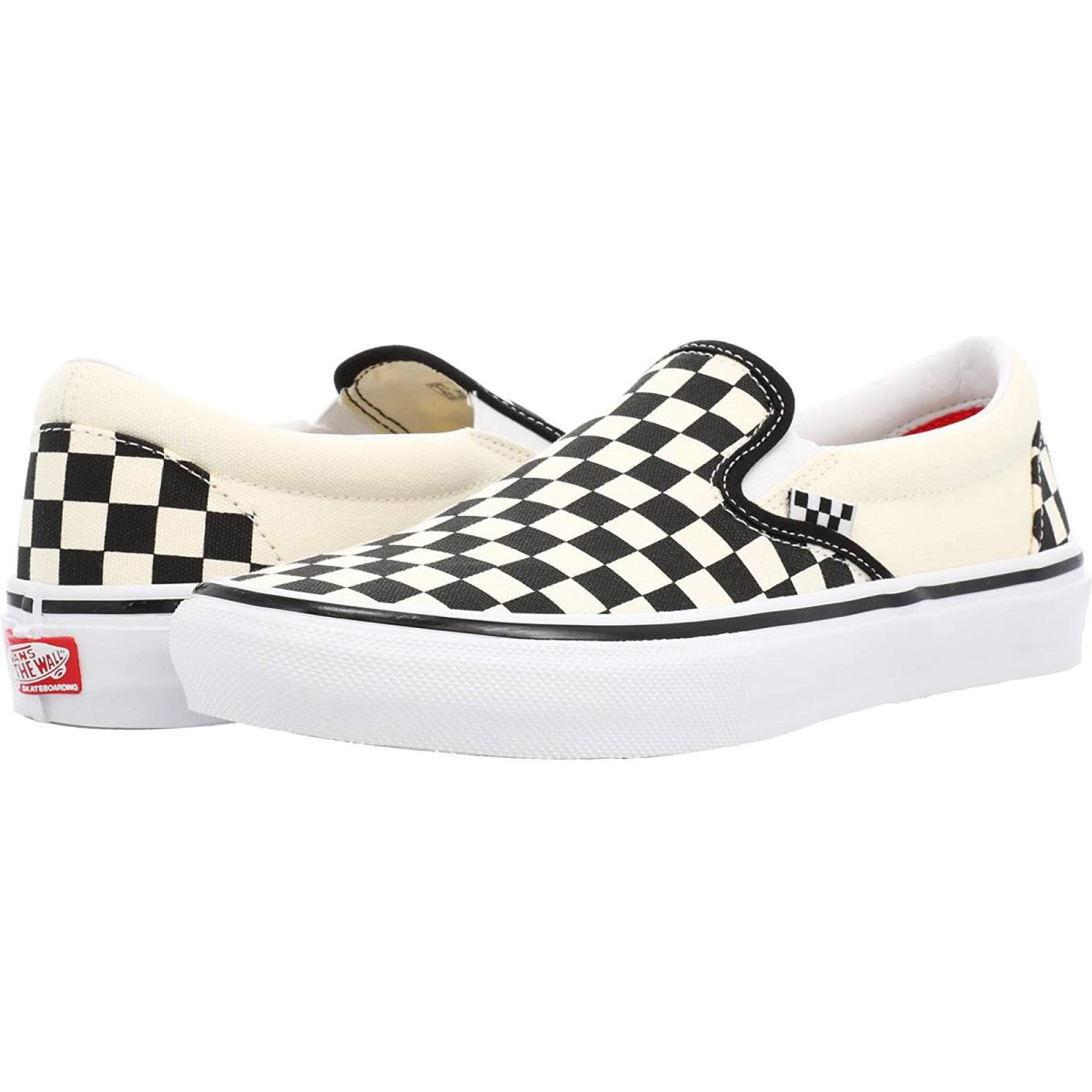 Man`s Sneakers Athletic Shoes Vans Skate Slip-on (Checkerboard) Black/Off-White