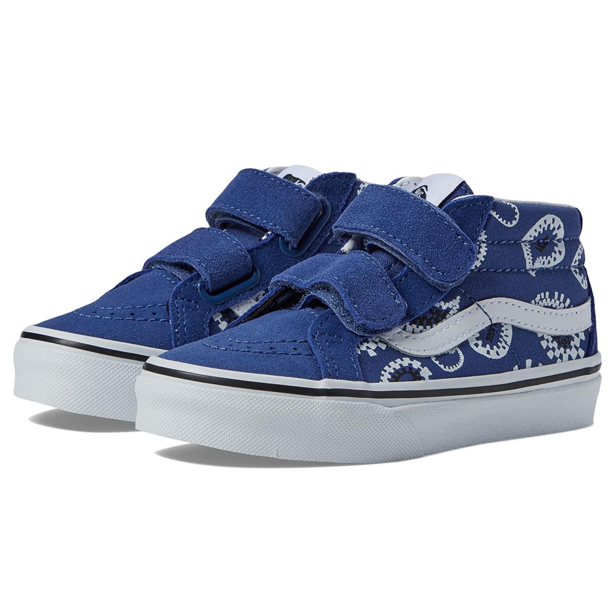 Boy`s Sneakers Athletic Shoes Vans Kids SK8-Mid Reissue V Little Kid Check Paisley Navy