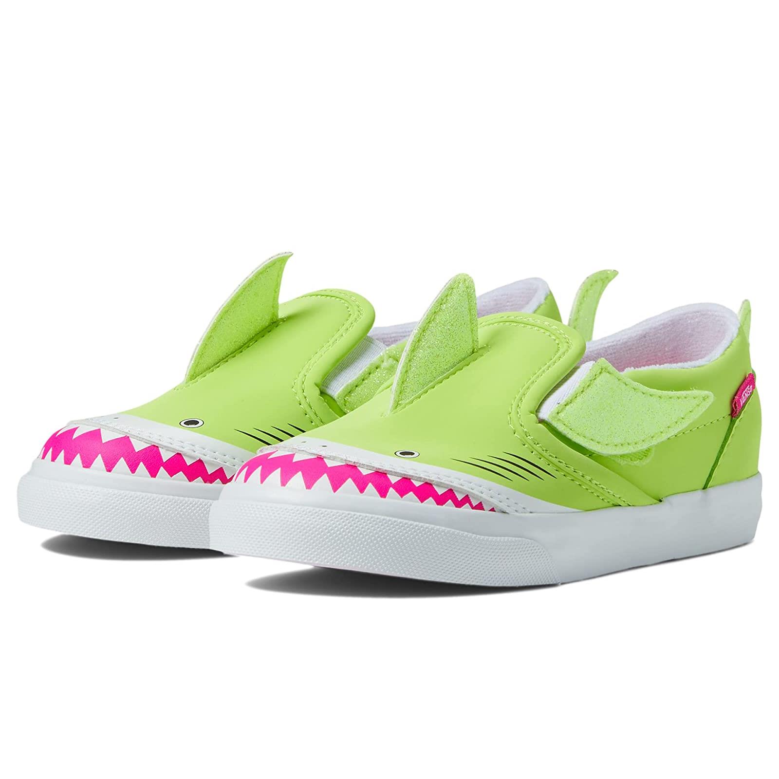Girl`s Sneakers Athletic Shoes Vans Kids Slip-on V Shark Infant/toddler Light Green/True White
