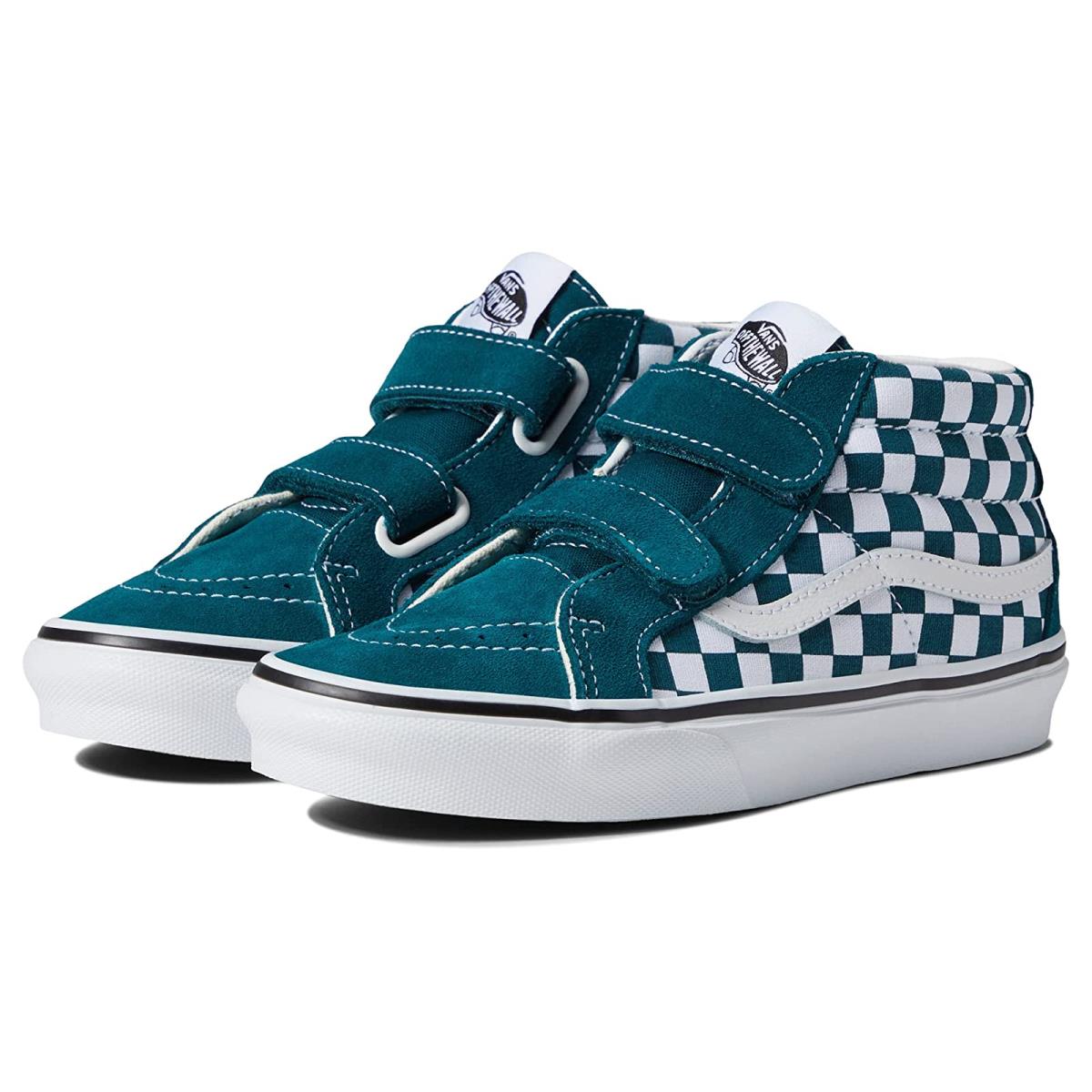 Children Unisex Shoes Vans Kids SK8-Mid Reissue V Little Kid Color Theory Checkerboard Deep Teal