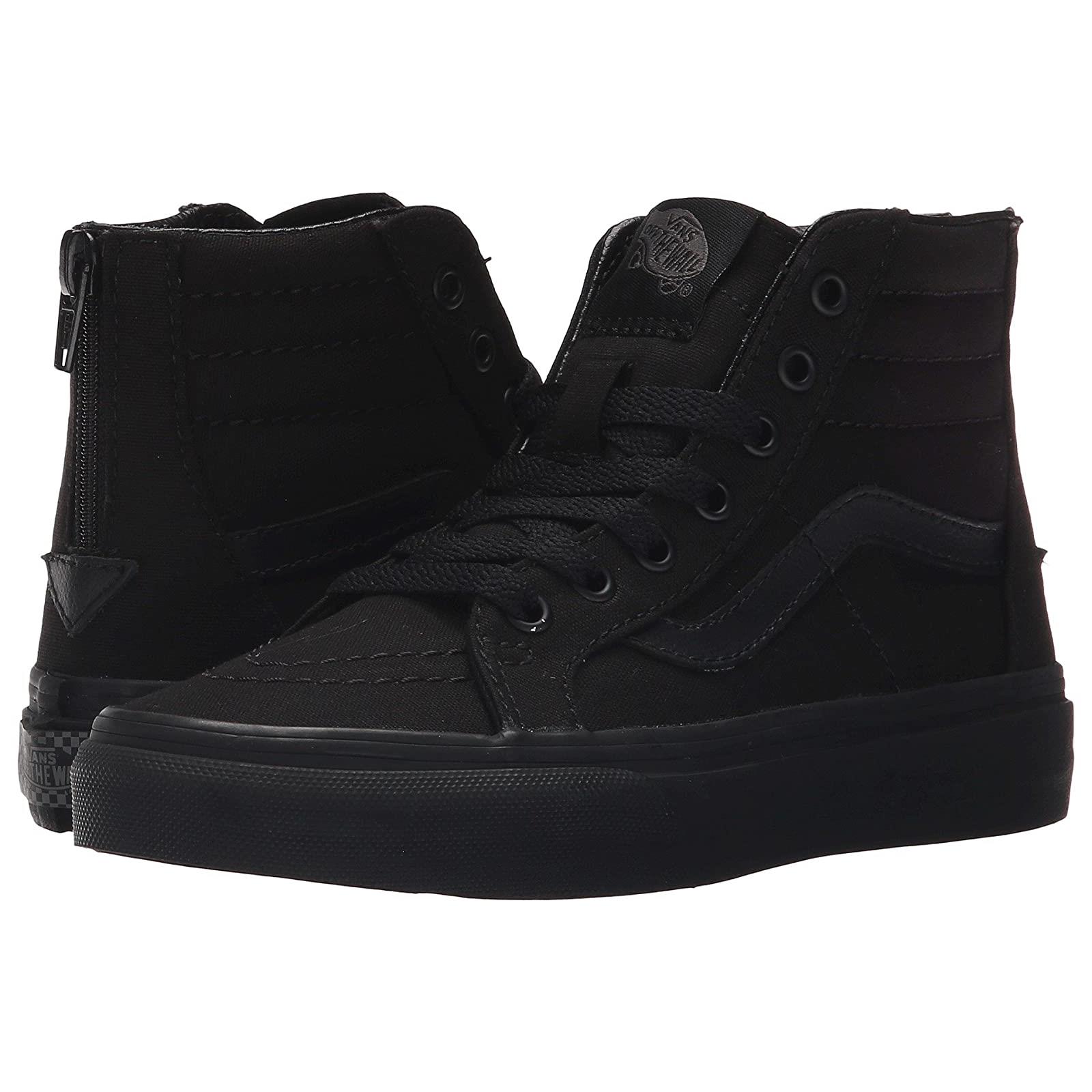 Boy`s Sneakers Athletic Shoes Vans Kids Sk8-Hi Zip Little Kid/big Kid (Pop Check) Black/Black