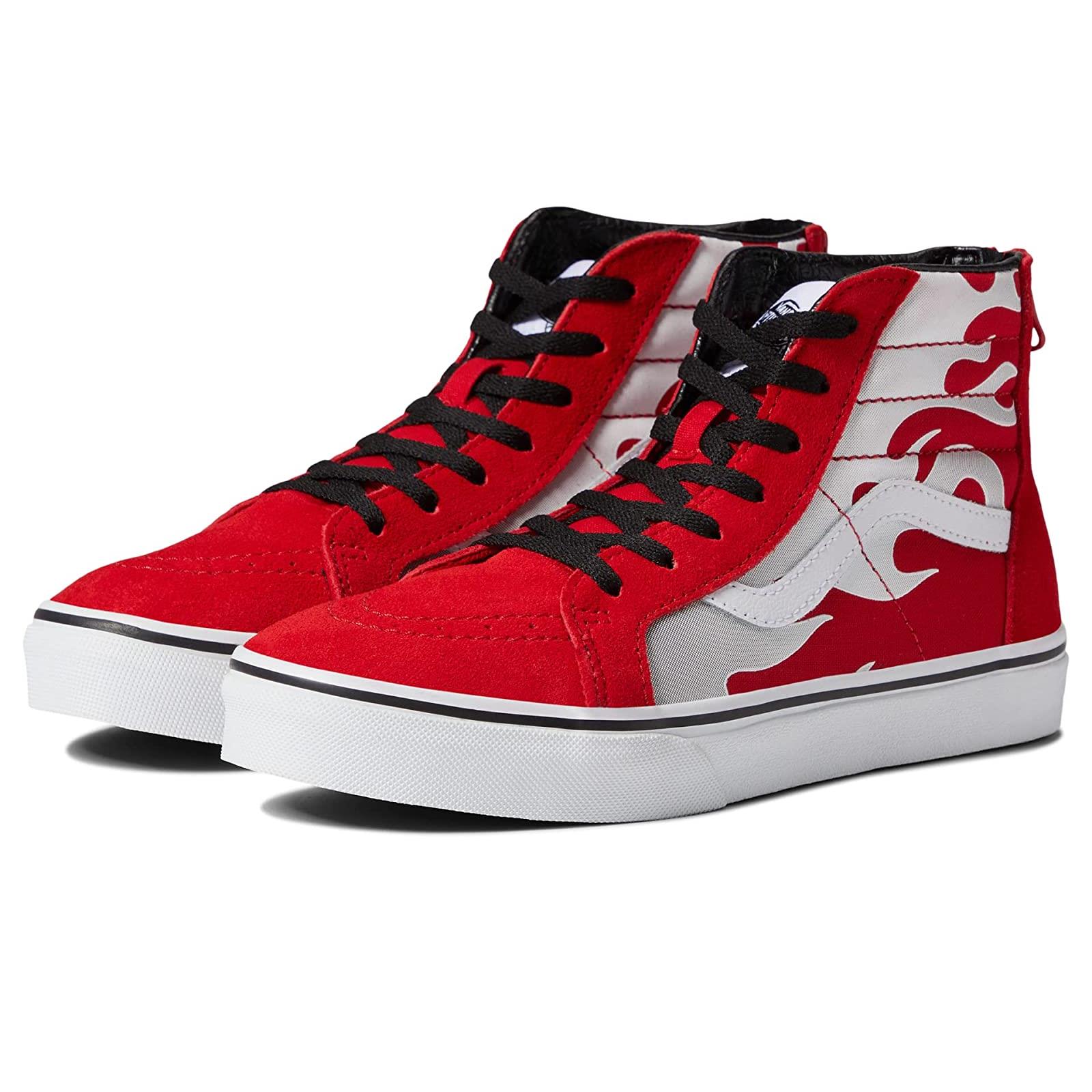 Boy`s Sneakers Athletic Shoes Vans Kids SK8-Hi Zip Big Kid Ferocious Flame Racing Red/Black