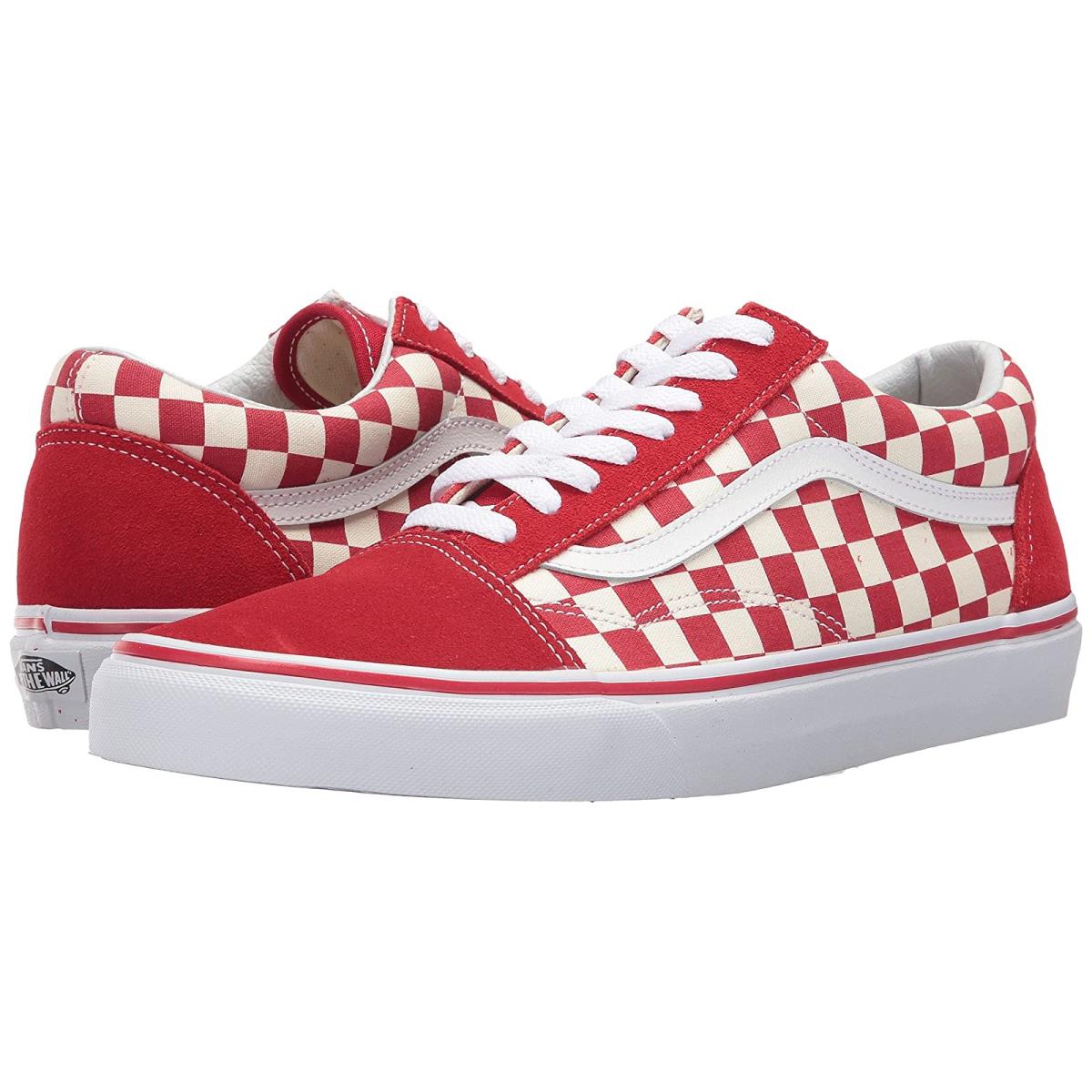 Unisex Sneakers Athletic Shoes Vans Old Skool (Primary Check) Racing Red/White
