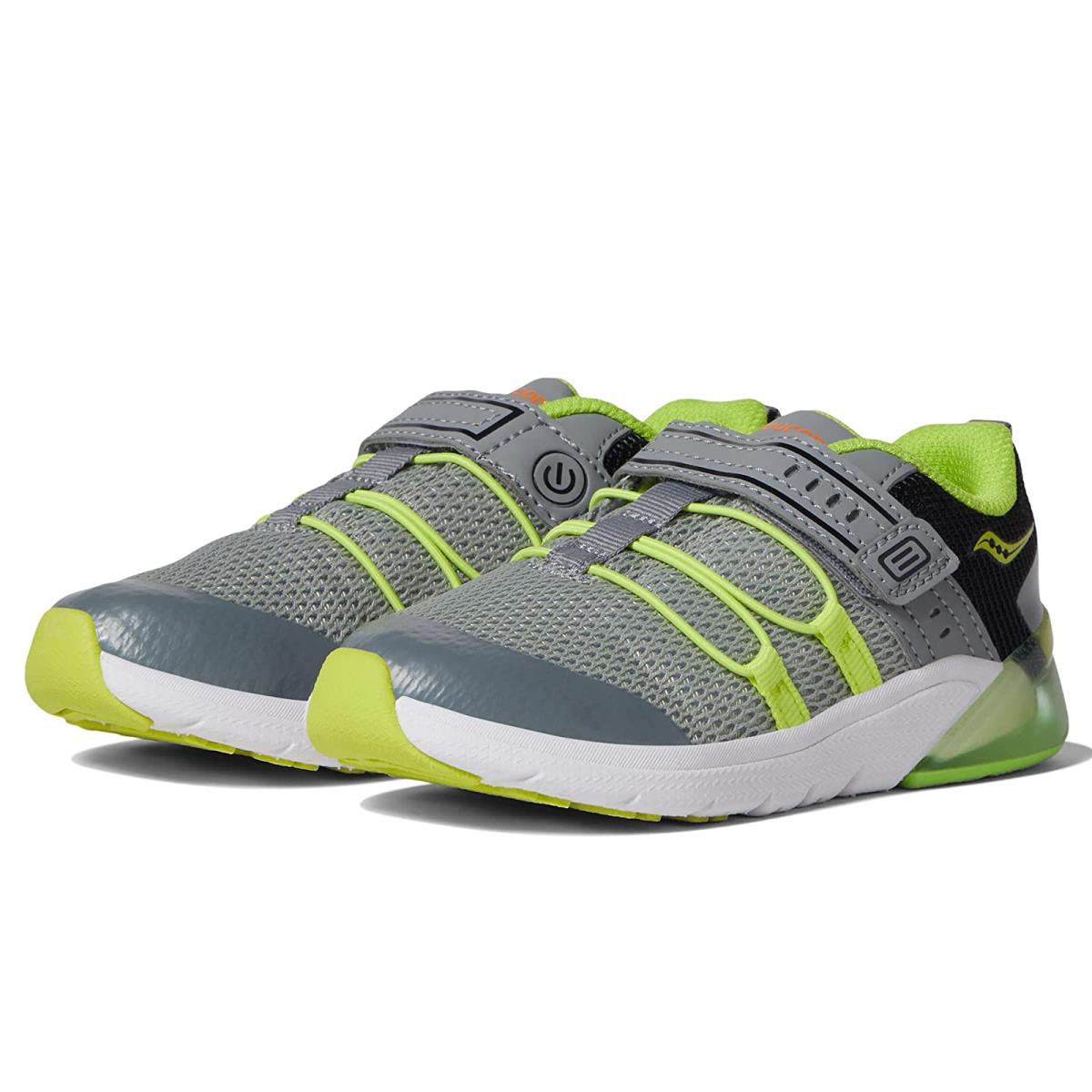 Boy`s Sneakers Athletic Shoes Saucony Kids Flash Glow 2.0 Toddler Grey/Lime