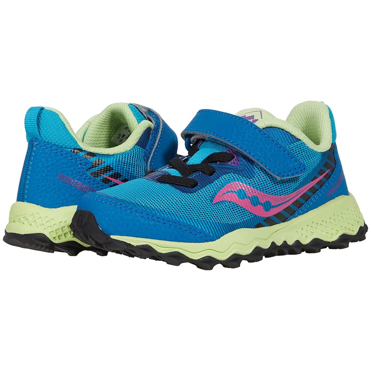 Girl`s Shoes Saucony Kids Peregrine 11 Shield A/c Little Kid/big Kid Turquoise Multi