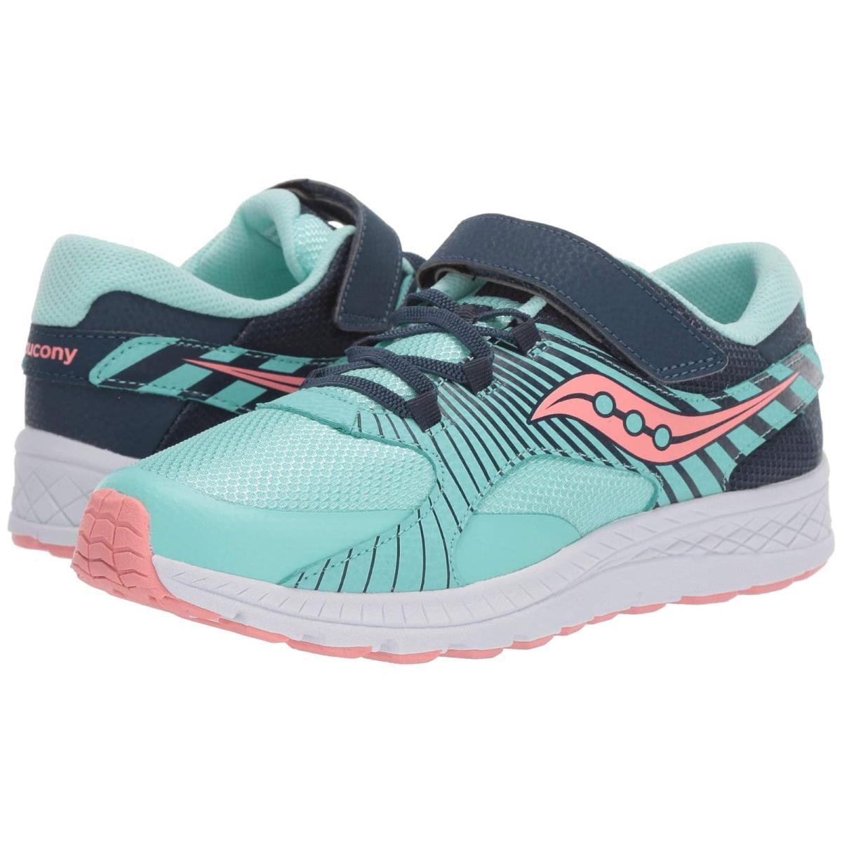 Girl`s Shoes Saucony Kids Velocer A/c Little Kid/big Kid Navy/Turquoise