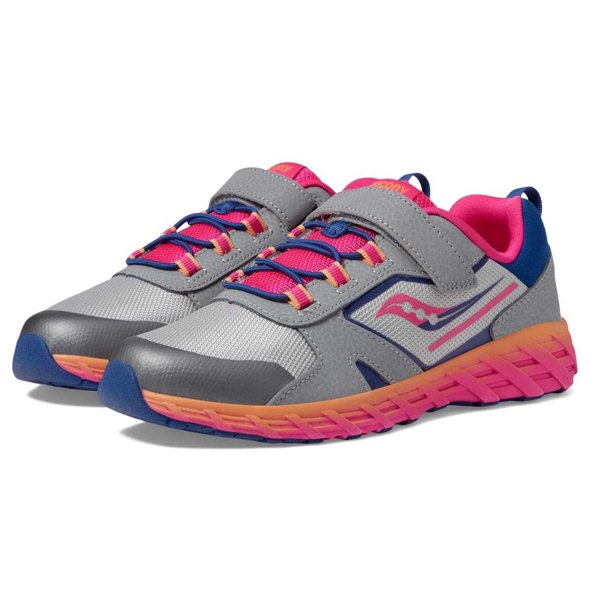 Girl`s Shoes Saucony Kids Wind Shield A/c 2.0 Little Kid/big Kid Grey/Pink/Navy