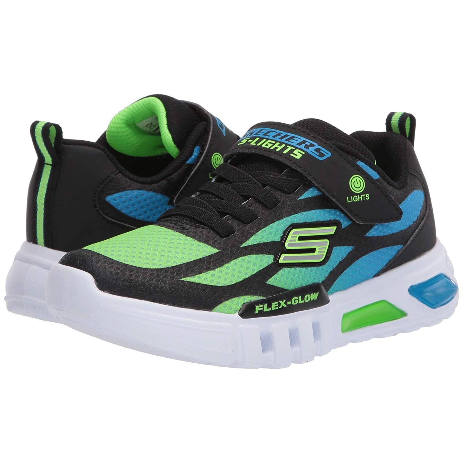 Boy`s Shoes Skechers Kids Sport Lighted - Flex-glow 400016L Little Kid/big Kid Blue/Black/Lime