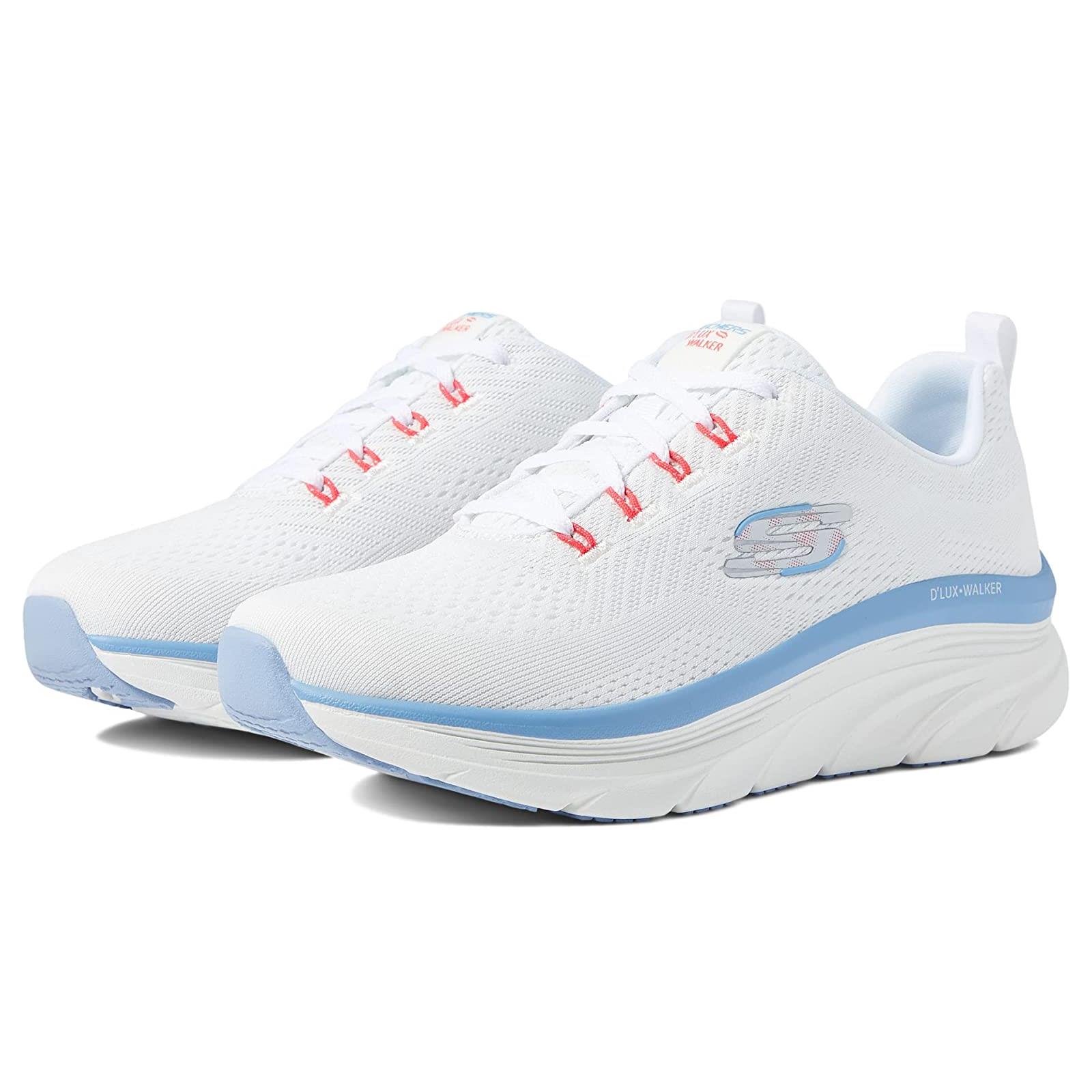 Woman`s Sneakers Athletic Shoes Skechers D`lux Walker - Fresh Finesse White/Pink/Blue