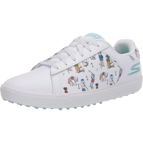 Skechers Women`s Go Drive Dogs at Play Spikeless Golf Shoe White/Blue
