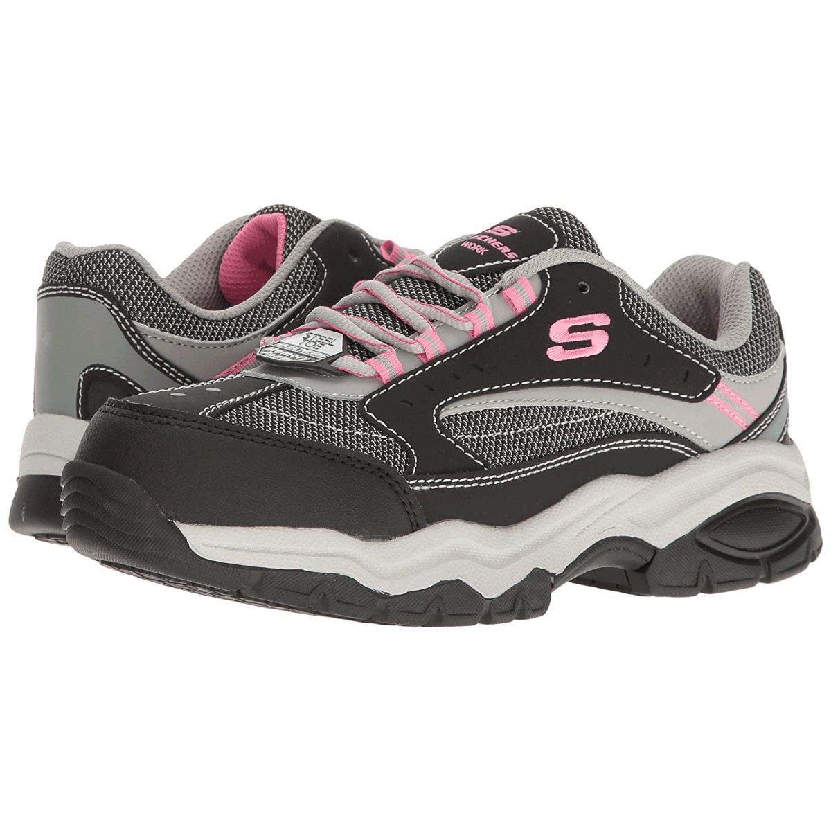 Woman`s Sneakers Athletic Shoes Skechers Work Biscoe Black Action Nubuck/Gray/Pink Trim