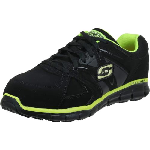Skechers For Work Men`s Synergy Ekron Alloy Toe Shoe Black/Lime