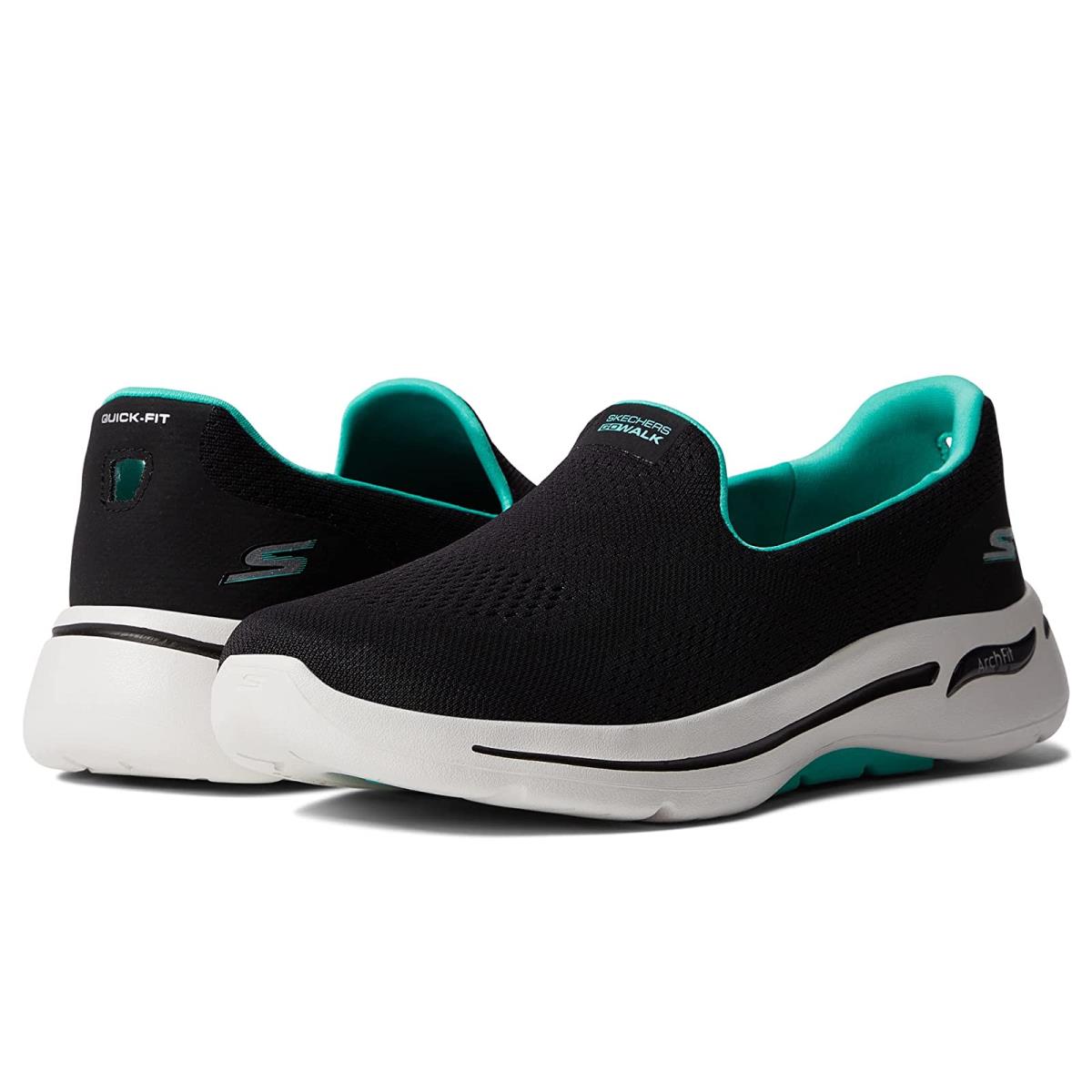 Woman`s Shoes Skechers Performance Go Walk Arch Fit - Imagined Black/Turquoise