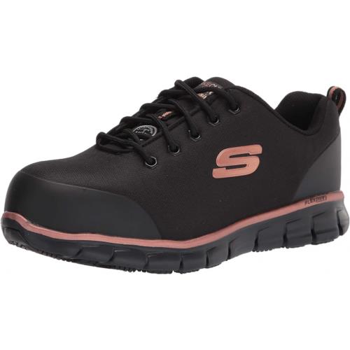 Skechers Women`s Lace Up Athletic Safety Toe Industrial Shoe Black/Gold