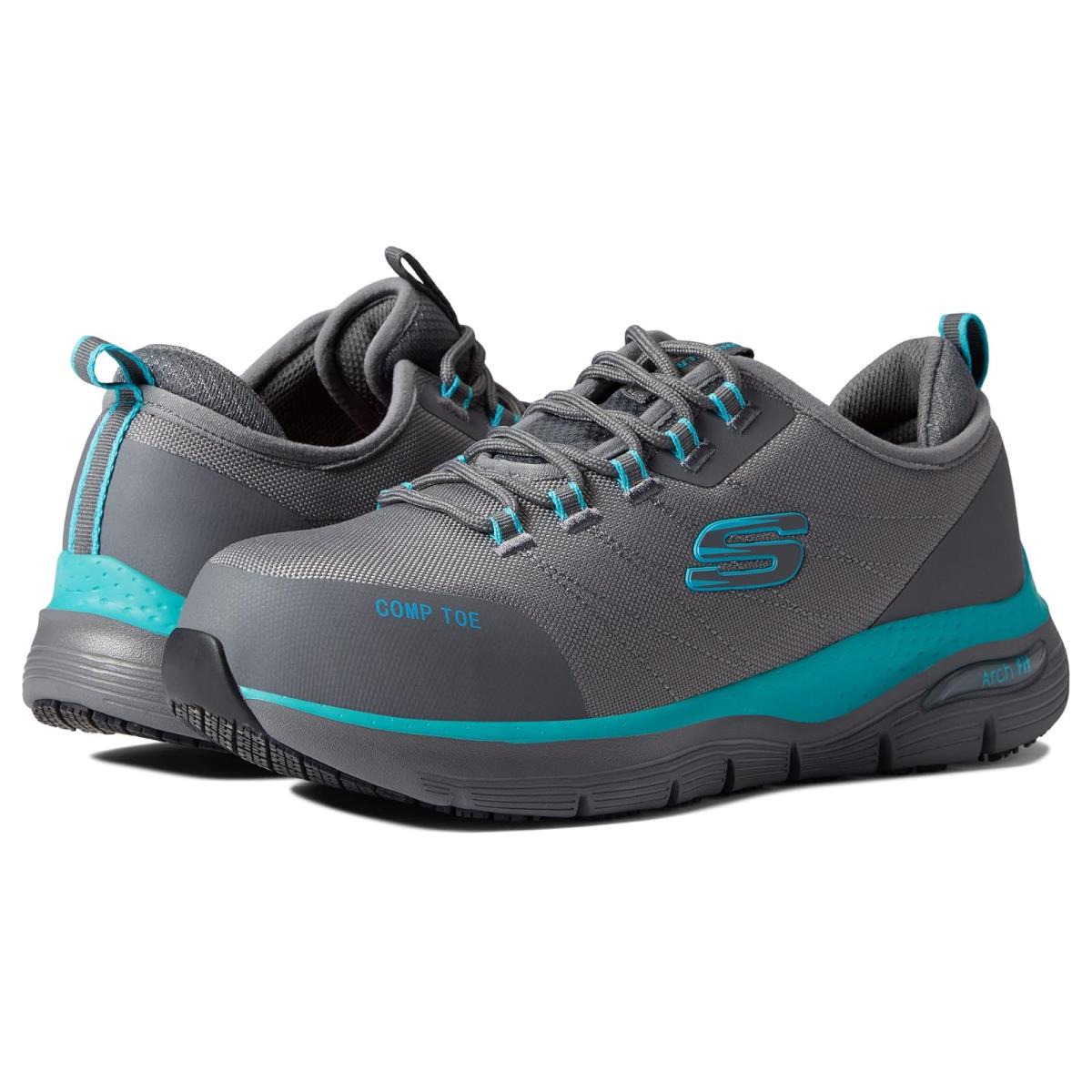 Woman`s Sneakers Athletic Shoes Skechers Work Arch Fit SR Composite Toe Gray/Aqua